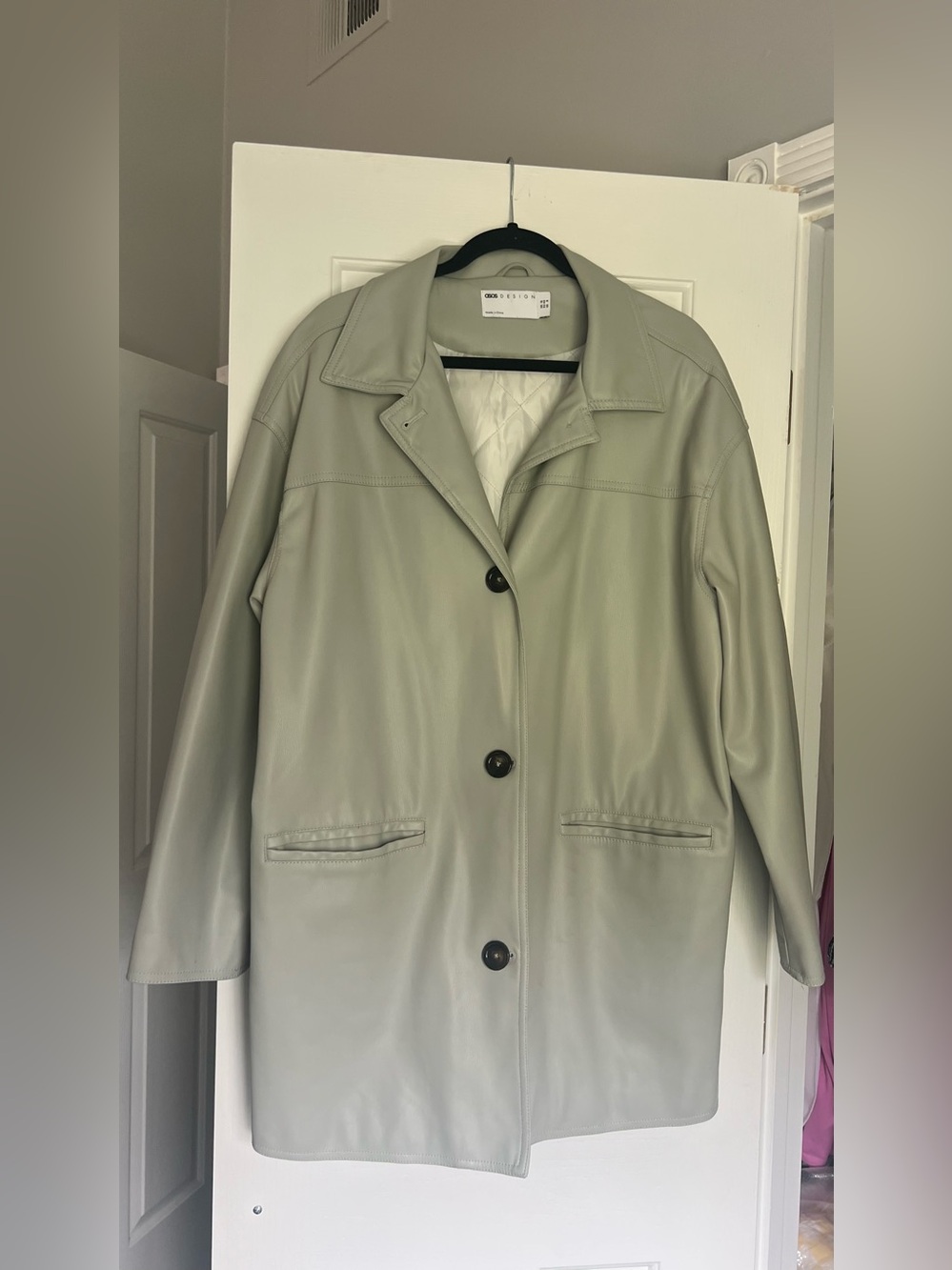 ASOS Light Grey Mint Leather Button-Front Coat